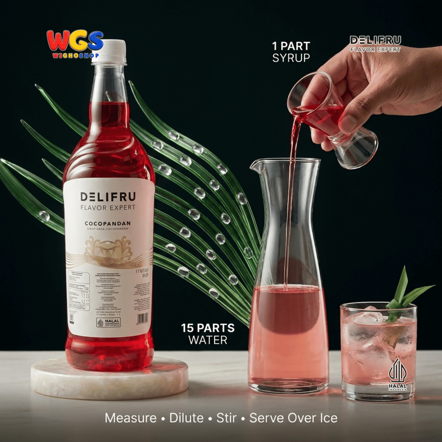 DELIFRU Cocopandan Syrup 1 Liter - Sirup Pandan Kelapa untuk Es Campur Cendol Es Teler Soda Minuman Cafe Dessert Halal