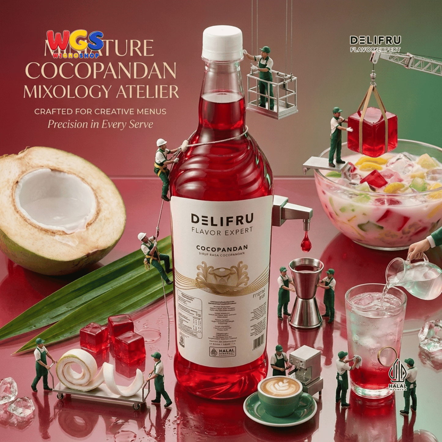 DELIFRU Cocopandan Syrup 1 Liter - Sirup Pandan Kelapa untuk Es Campur Cendol Es Teler Soda Minuman Cafe Dessert Halal