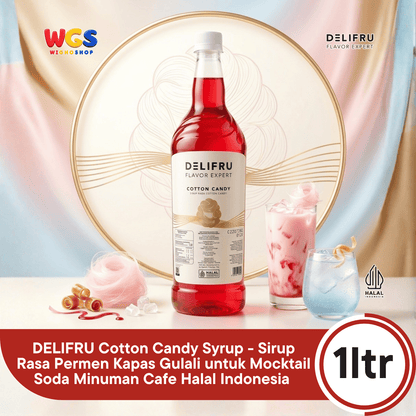 DELIFRU Cotton Candy Syrup 1 Liter - Sirup Permen Kapas untuk Mocktail Soda Milkshake Frappe Dessert Minuman Cafe Halal