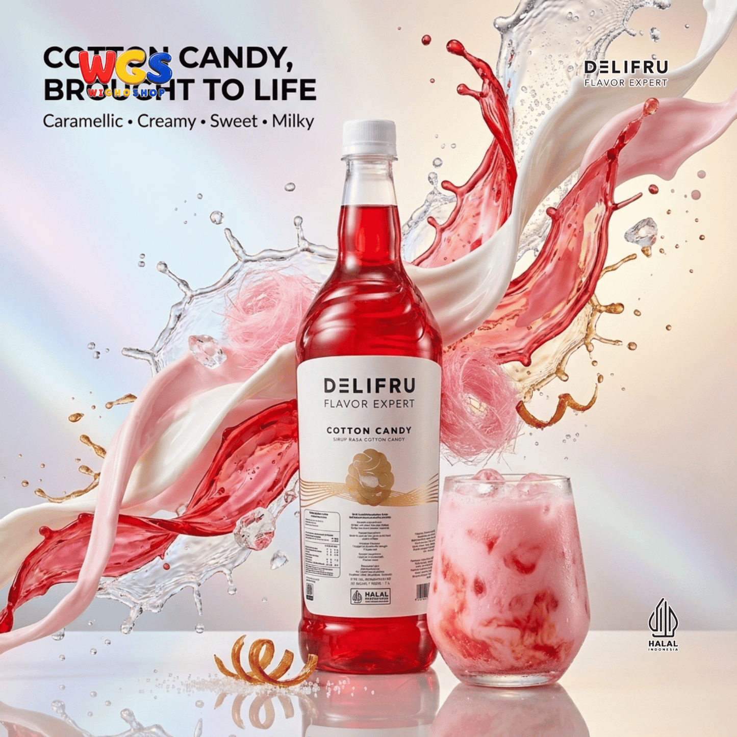 DELIFRU Cotton Candy Syrup 1 Liter - Sirup Permen Kapas untuk Mocktail Soda Milkshake Frappe Dessert Minuman Cafe Halal