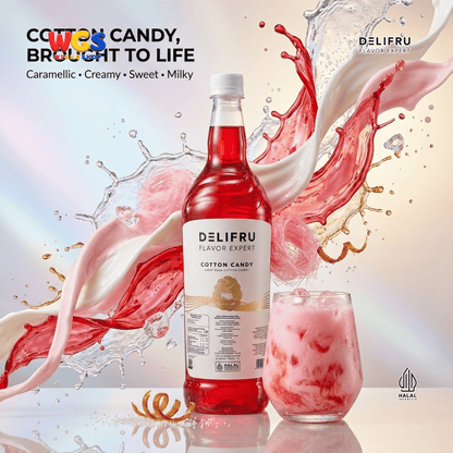 DELIFRU Cotton Candy Syrup 1 Liter - Sirup Permen Kapas untuk Mocktail Soda Milkshake Frappe Dessert Minuman Cafe Halal