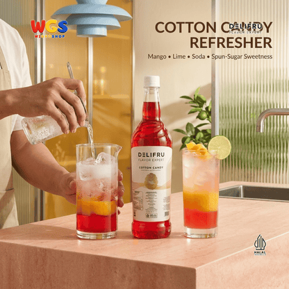 DELIFRU Cotton Candy Syrup 1 Liter - Sirup Permen Kapas untuk Mocktail Soda Milkshake Frappe Dessert Minuman Cafe Halal