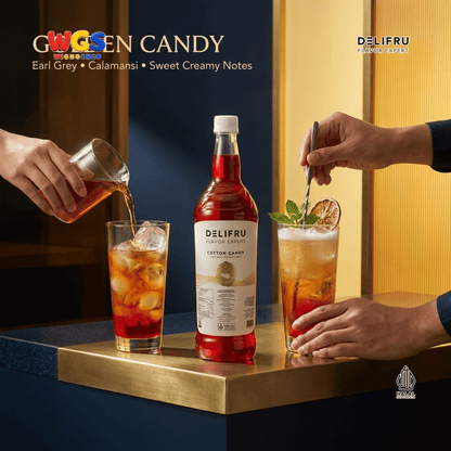 DELIFRU Cotton Candy Syrup 1 Liter - Sirup Permen Kapas untuk Mocktail Soda Milkshake Frappe Dessert Minuman Cafe Halal