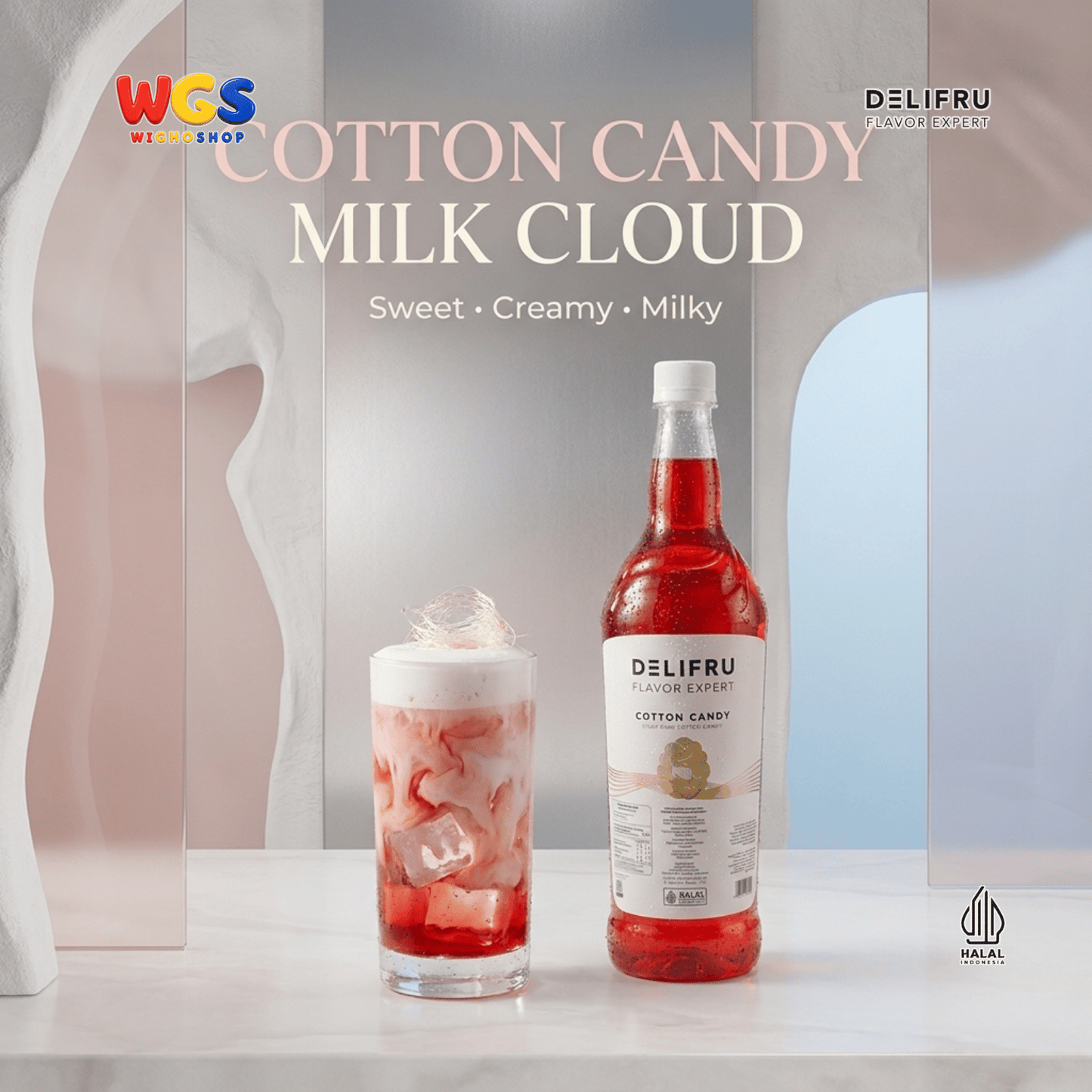 DELIFRU Cotton Candy Syrup 1 Liter - Sirup Permen Kapas untuk Mocktail Soda Milkshake Frappe Dessert Minuman Cafe Halal