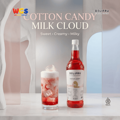 DELIFRU Cotton Candy Syrup 1 Liter - Sirup Permen Kapas untuk Mocktail Soda Milkshake Frappe Dessert Minuman Cafe Halal