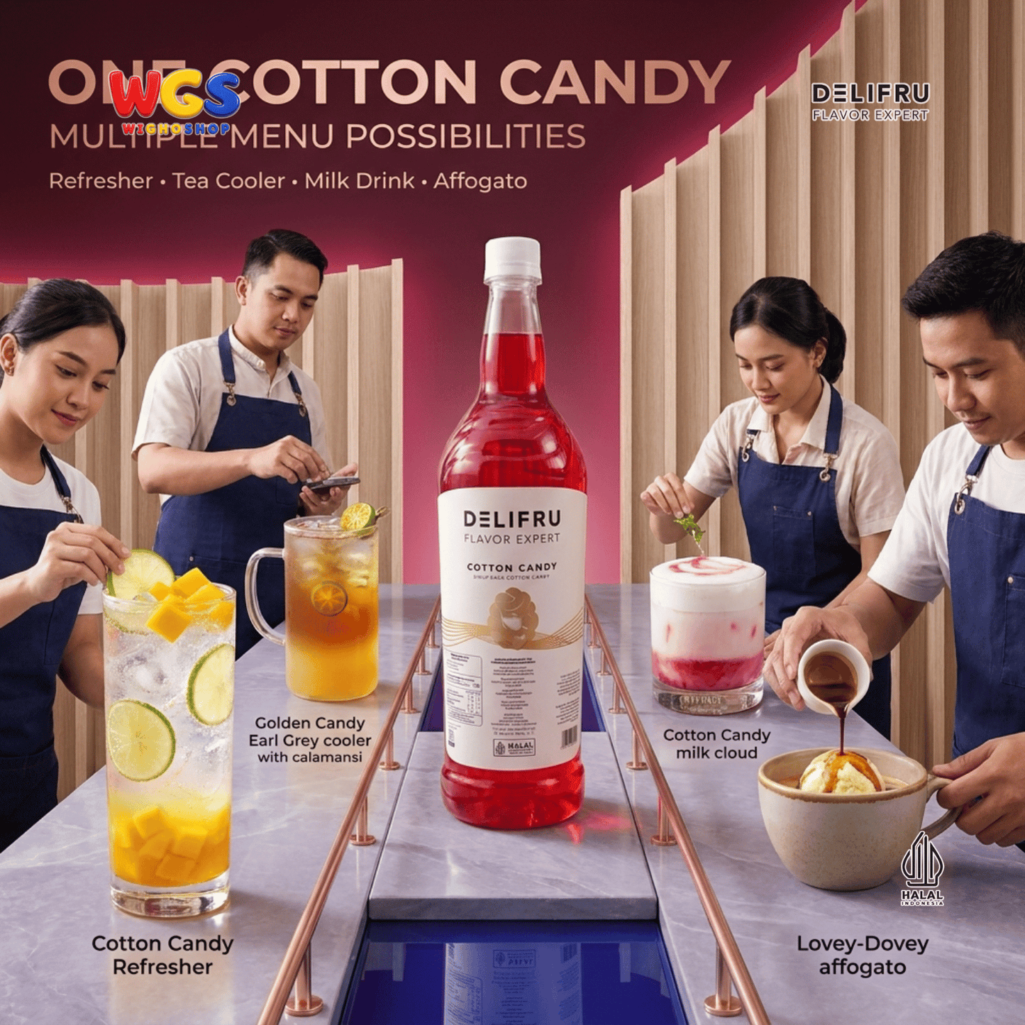 DELIFRU Cotton Candy Syrup 1 Liter - Sirup Permen Kapas untuk Mocktail Soda Milkshake Frappe Dessert Minuman Cafe Halal