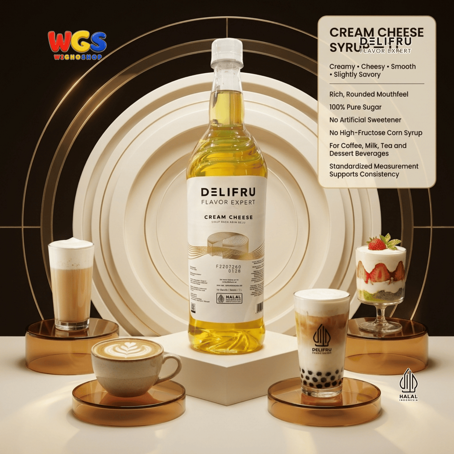 DELIFRU Cream Cheese Syrup 1 Liter - Sirup Krim Keju untuk Kopi Latte Frappe Milkshake Mocktail Minuman Cafe Halal