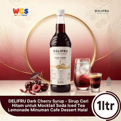DELIFRU Dark Cherry Syrup 1 Liter - Sirup Ceri Hitam untuk Mocktail Soda Iced Tea Lemonade Minuman Cafe Dessert Halal