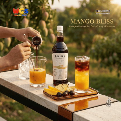 DELIFRU Dark Cherry Syrup 1 Liter - Sirup Ceri Hitam untuk Mocktail Soda Iced Tea Lemonade Minuman Cafe Dessert Halal