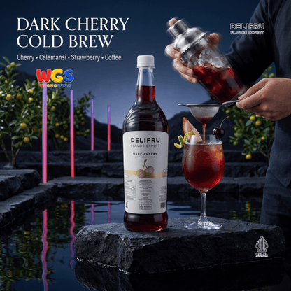 DELIFRU Dark Cherry Syrup 1 Liter - Sirup Ceri Hitam untuk Mocktail Soda Iced Tea Lemonade Minuman Cafe Dessert Halal