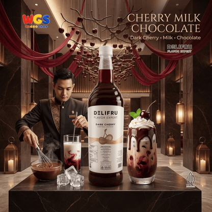 DELIFRU Dark Cherry Syrup 1 Liter - Sirup Ceri Hitam untuk Mocktail Soda Iced Tea Lemonade Minuman Cafe Dessert Halal