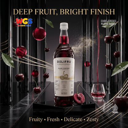 DELIFRU Dark Cherry Syrup 1 Liter - Sirup Ceri Hitam untuk Mocktail Soda Iced Tea Lemonade Minuman Cafe Dessert Halal