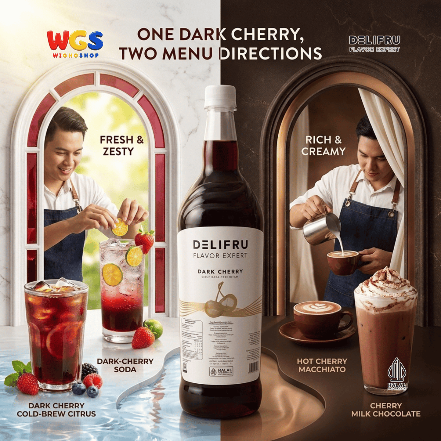 DELIFRU Dark Cherry Syrup 1 Liter - Sirup Ceri Hitam untuk Mocktail Soda Iced Tea Lemonade Minuman Cafe Dessert Halal