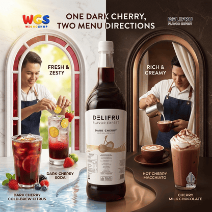 DELIFRU Dark Cherry Syrup 1 Liter - Sirup Ceri Hitam untuk Mocktail Soda Iced Tea Lemonade Minuman Cafe Dessert Halal