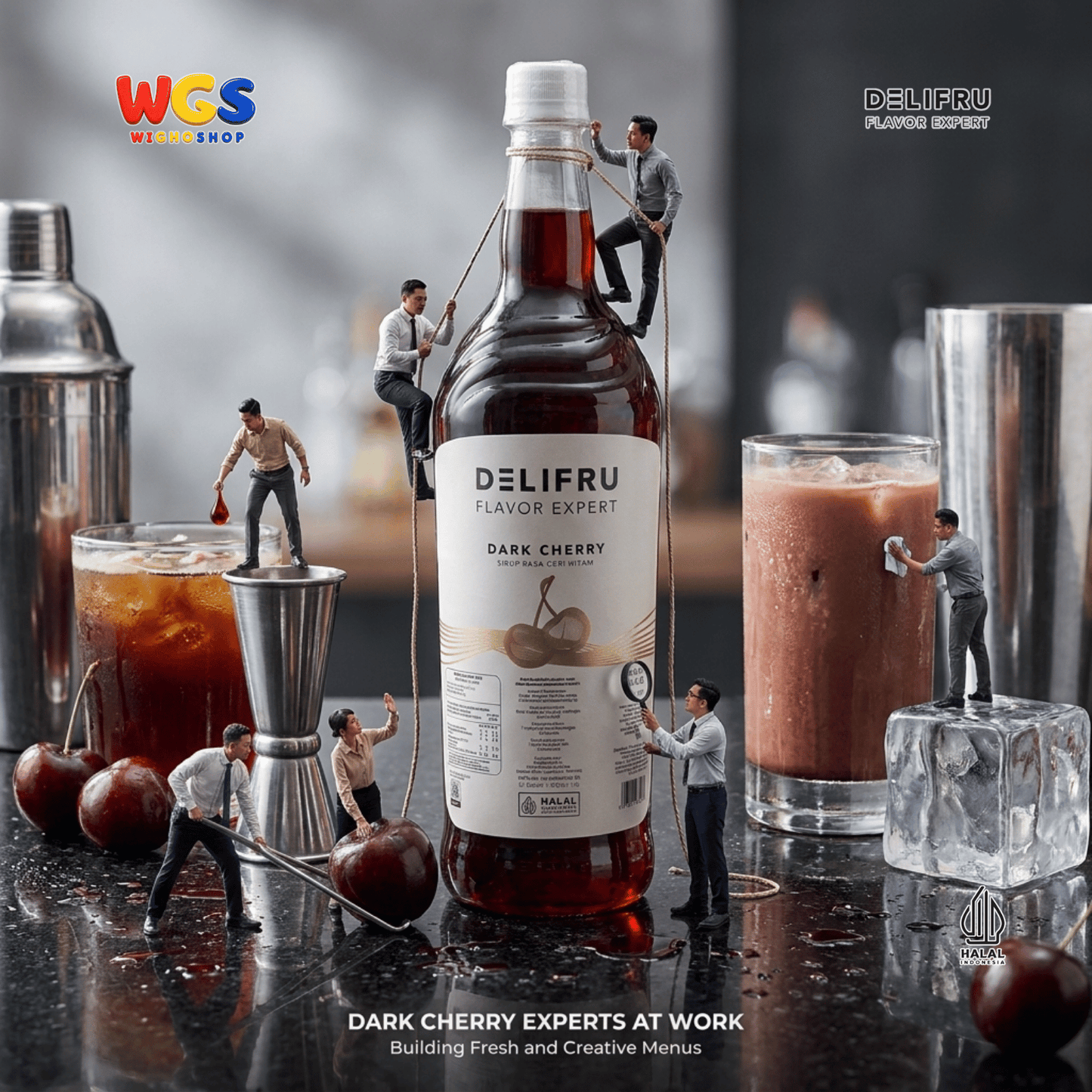 DELIFRU Dark Cherry Syrup 1 Liter - Sirup Ceri Hitam untuk Mocktail Soda Iced Tea Lemonade Minuman Cafe Dessert Halal
