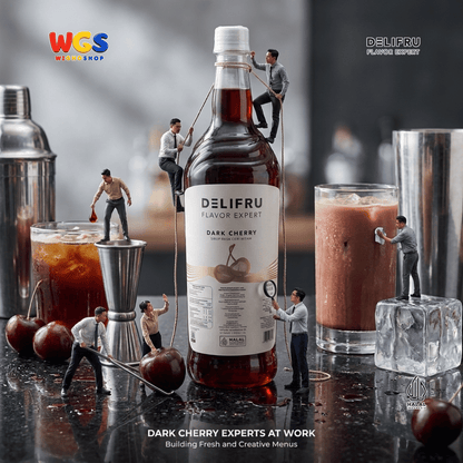 DELIFRU Dark Cherry Syrup 1 Liter - Sirup Ceri Hitam untuk Mocktail Soda Iced Tea Lemonade Minuman Cafe Dessert Halal