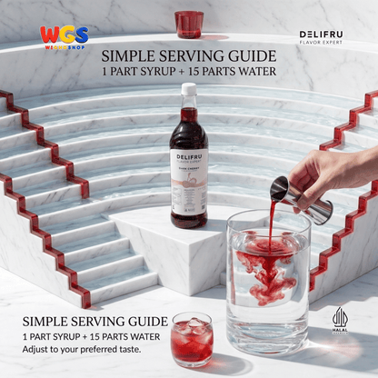 DELIFRU Dark Cherry Syrup 1 Liter - Sirup Ceri Hitam untuk Mocktail Soda Iced Tea Lemonade Minuman Cafe Dessert Halal