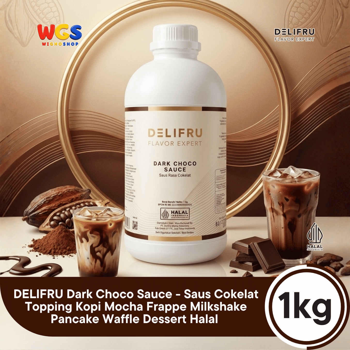 DELIFRU Dark Choco Sauce 1kg - Saus Cokelat Topping Kopi Mocha Latte Frappe Es Krim Pancake Dessert Halal