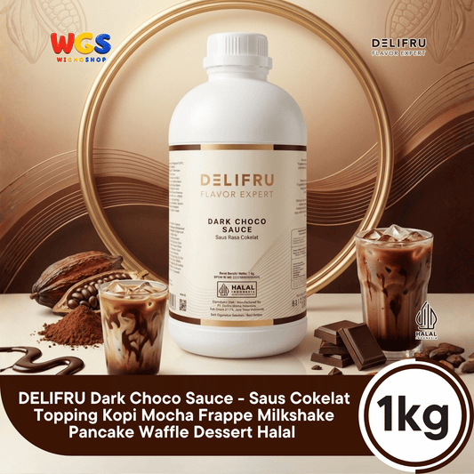 DELIFRU Dark Choco Sauce 1kg - Saus Cokelat Topping Kopi Mocha Latte Frappe Es Krim Pancake Dessert Halal