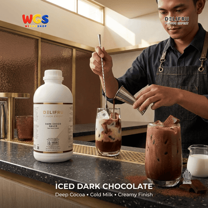 DELIFRU Dark Choco Sauce 1kg - Saus Cokelat Topping Kopi Mocha Latte Frappe Es Krim Pancake Dessert Halal