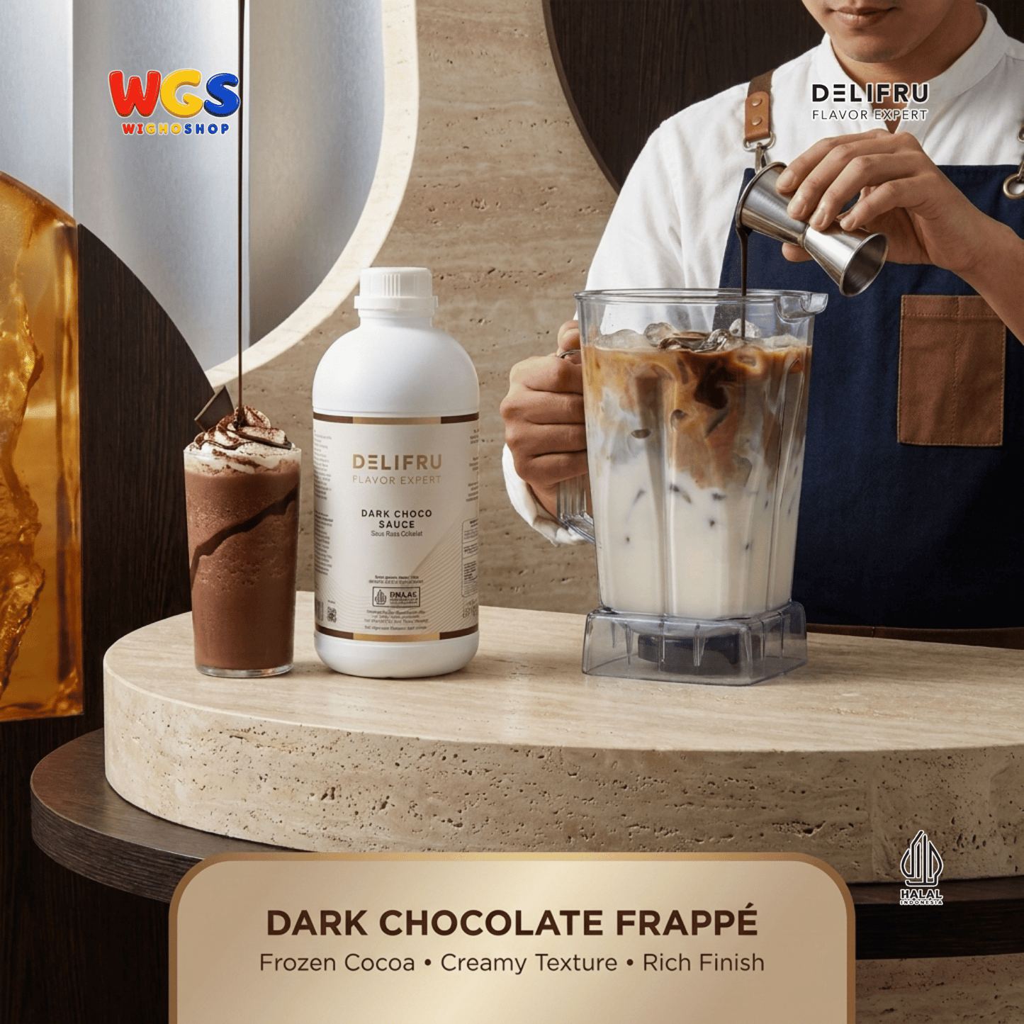 DELIFRU Dark Choco Sauce 1kg - Saus Cokelat Topping Kopi Mocha Latte Frappe Es Krim Pancake Dessert Halal