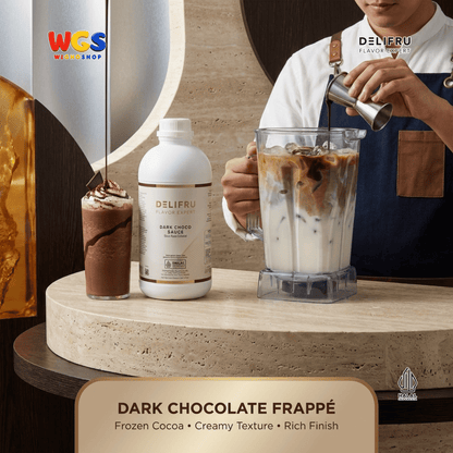 DELIFRU Dark Choco Sauce 1kg - Saus Cokelat Topping Kopi Mocha Latte Frappe Es Krim Pancake Dessert Halal