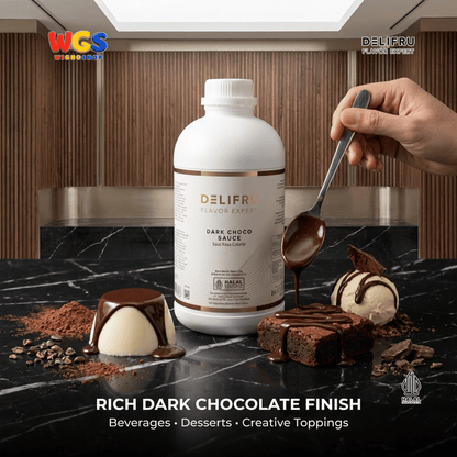 DELIFRU Dark Choco Sauce 1kg - Saus Cokelat Topping Kopi Mocha Latte Frappe Es Krim Pancake Dessert Halal