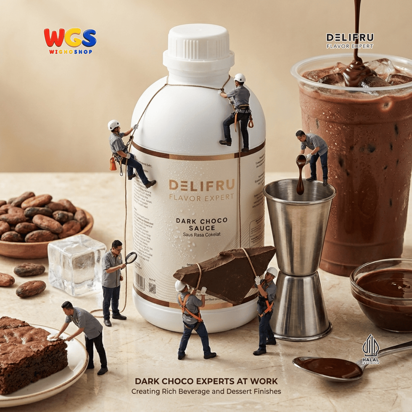 DELIFRU Dark Choco Sauce 1kg - Saus Cokelat Topping Kopi Mocha Latte Frappe Es Krim Pancake Dessert Halal