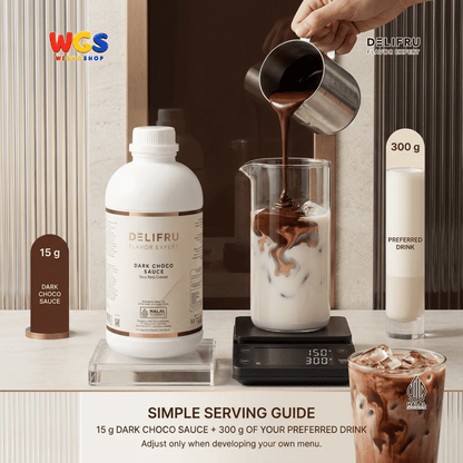 DELIFRU Dark Choco Sauce 1kg - Saus Cokelat Topping Kopi Mocha Latte Frappe Es Krim Pancake Dessert Halal