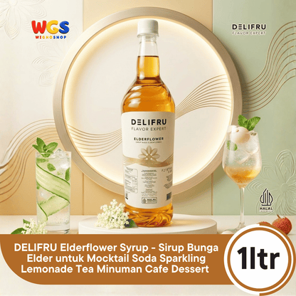 DELIFRU Elderflower Syrup 1 Liter - Sirup Bunga Elder untuk Mocktail Soda Iced Tea Lemonade Minuman Cafe Halal