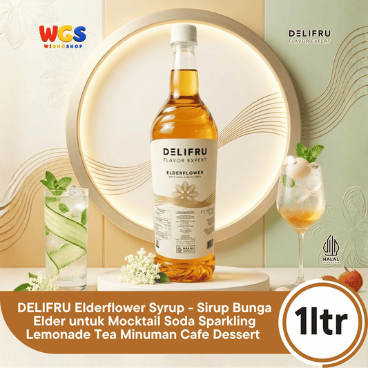 DELIFRU Elderflower Syrup 1 Liter - Sirup Bunga Elder untuk Mocktail Soda Iced Tea Lemonade Minuman Cafe Halal