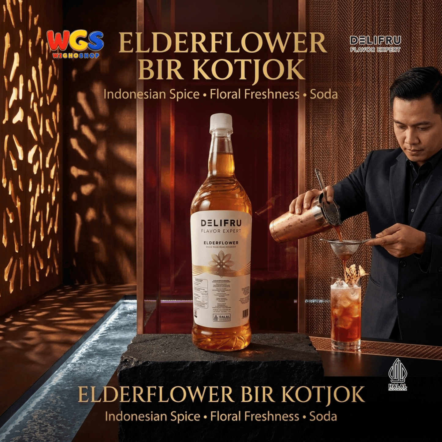DELIFRU Elderflower Syrup 1 Liter - Sirup Bunga Elder untuk Mocktail Soda Iced Tea Lemonade Minuman Cafe Halal