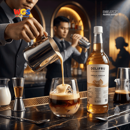 DELIFRU French Vanilla Syrup 1 Liter - Sirup Vanila untuk Kopi Latte Cold Brew Milkshake Minuman Cafe Dessert Halal