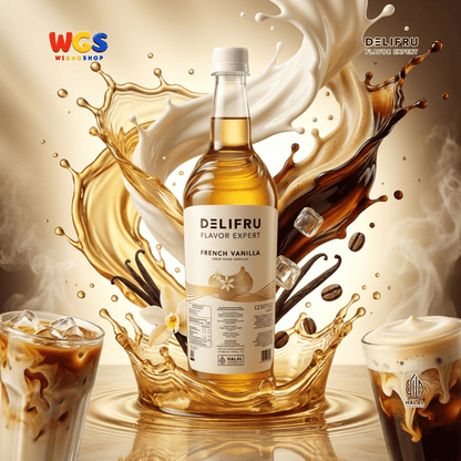 DELIFRU French Vanilla Syrup 1 Liter - Sirup Vanila untuk Kopi Latte Cold Brew Milkshake Minuman Cafe Dessert Halal