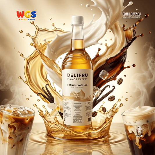 DELIFRU French Vanilla Syrup 1 Liter - Sirup Vanila untuk Kopi Latte Cold Brew Milkshake Minuman Cafe Dessert Halal