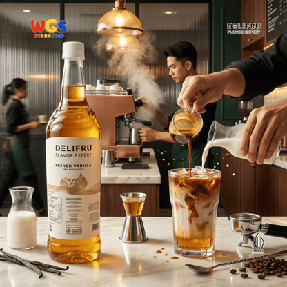 DELIFRU French Vanilla Syrup 1 Liter - Sirup Vanila untuk Kopi Latte Cold Brew Milkshake Minuman Cafe Dessert Halal