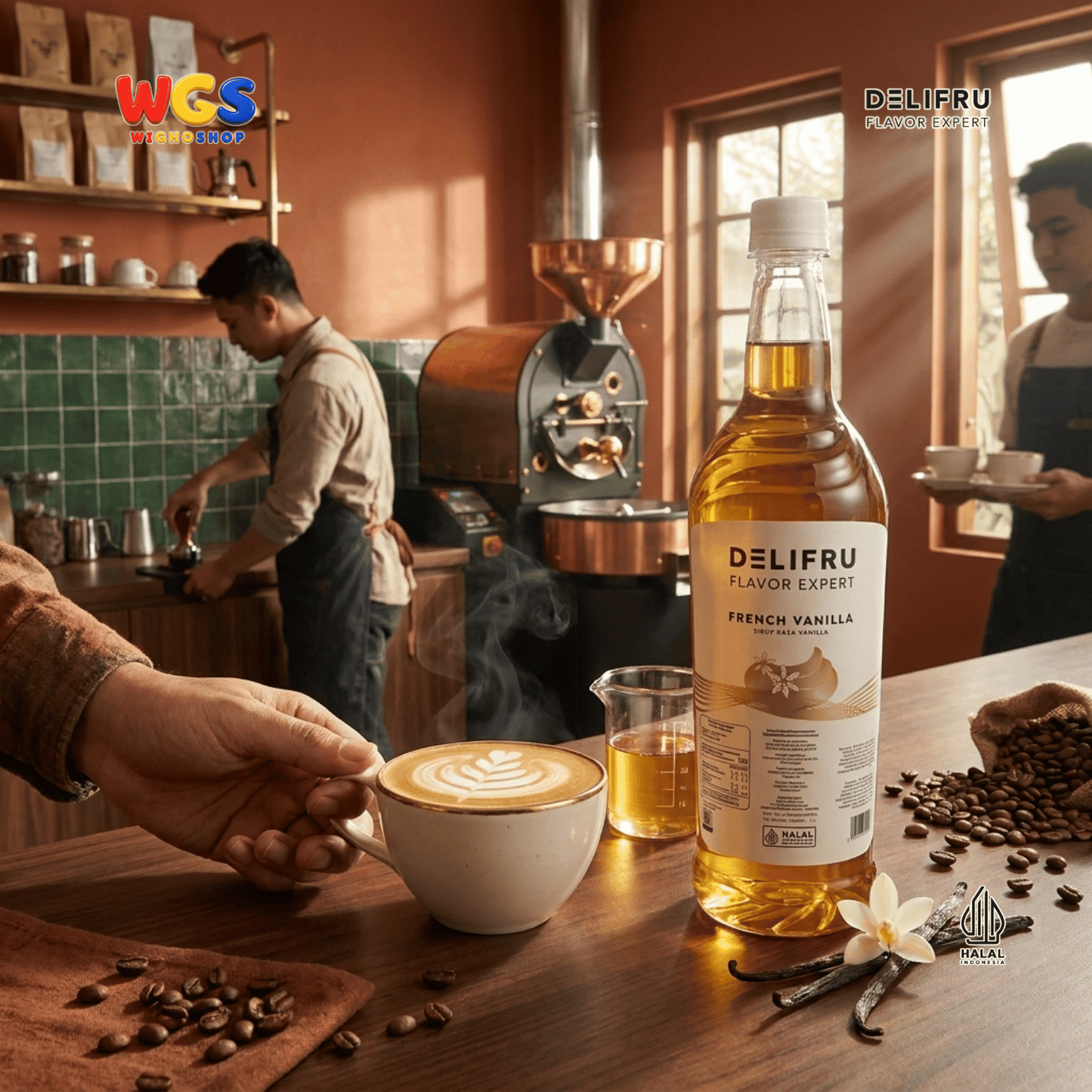 DELIFRU French Vanilla Syrup 1 Liter - Sirup Vanila untuk Kopi Latte Cold Brew Milkshake Minuman Cafe Dessert Halal