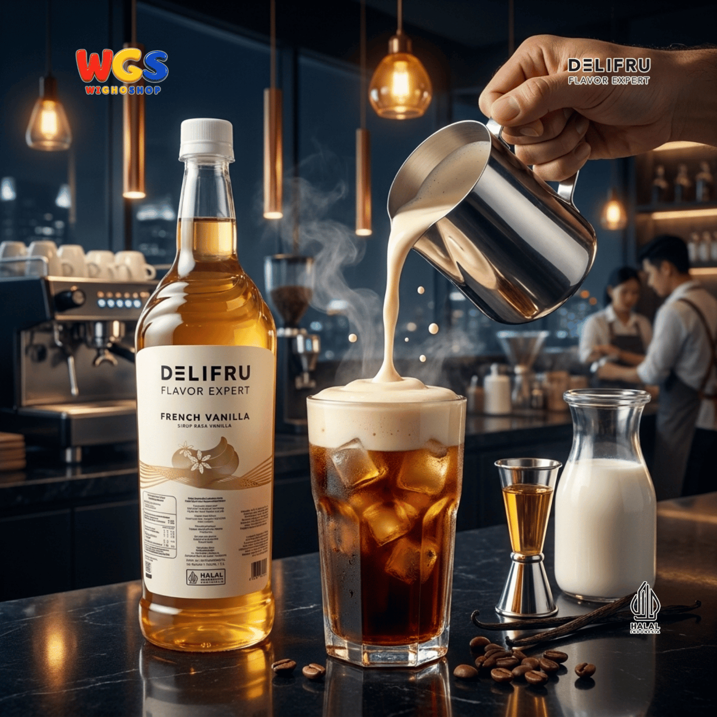 DELIFRU French Vanilla Syrup 1 Liter - Sirup Vanila untuk Kopi Latte Cold Brew Milkshake Minuman Cafe Dessert Halal