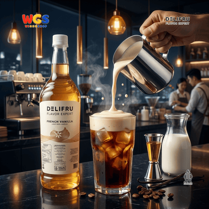 DELIFRU French Vanilla Syrup 1 Liter - Sirup Vanila untuk Kopi Latte Cold Brew Milkshake Minuman Cafe Dessert Halal
