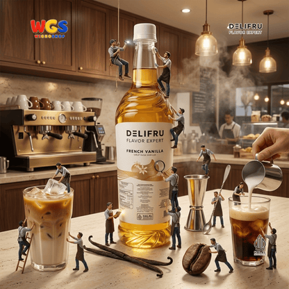 DELIFRU French Vanilla Syrup 1 Liter - Sirup Vanila untuk Kopi Latte Cold Brew Milkshake Minuman Cafe Dessert Halal