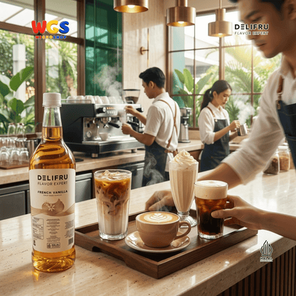 DELIFRU French Vanilla Syrup 1 Liter - Sirup Vanila untuk Kopi Latte Cold Brew Milkshake Minuman Cafe Dessert Halal