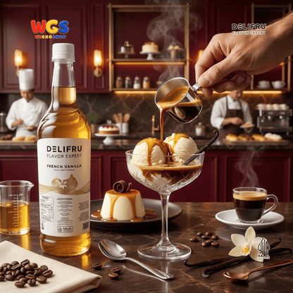 DELIFRU French Vanilla Syrup 1 Liter - Sirup Vanila untuk Kopi Latte Cold Brew Milkshake Minuman Cafe Dessert Halal