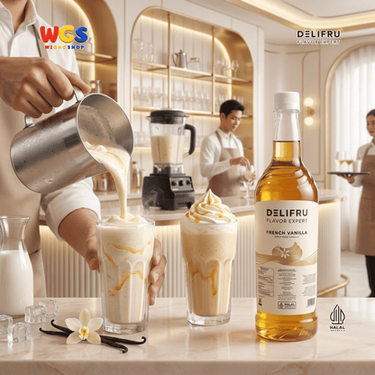 DELIFRU French Vanilla Syrup 1 Liter - Sirup Vanila untuk Kopi Latte Cold Brew Milkshake Minuman Cafe Dessert Halal