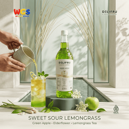 DELIFRU Green Apple Syrup 1 Liter - Sirup Apel Hijau untuk Mocktail Soda Fruit Tea Lemonade Dessert Minuman Cafe