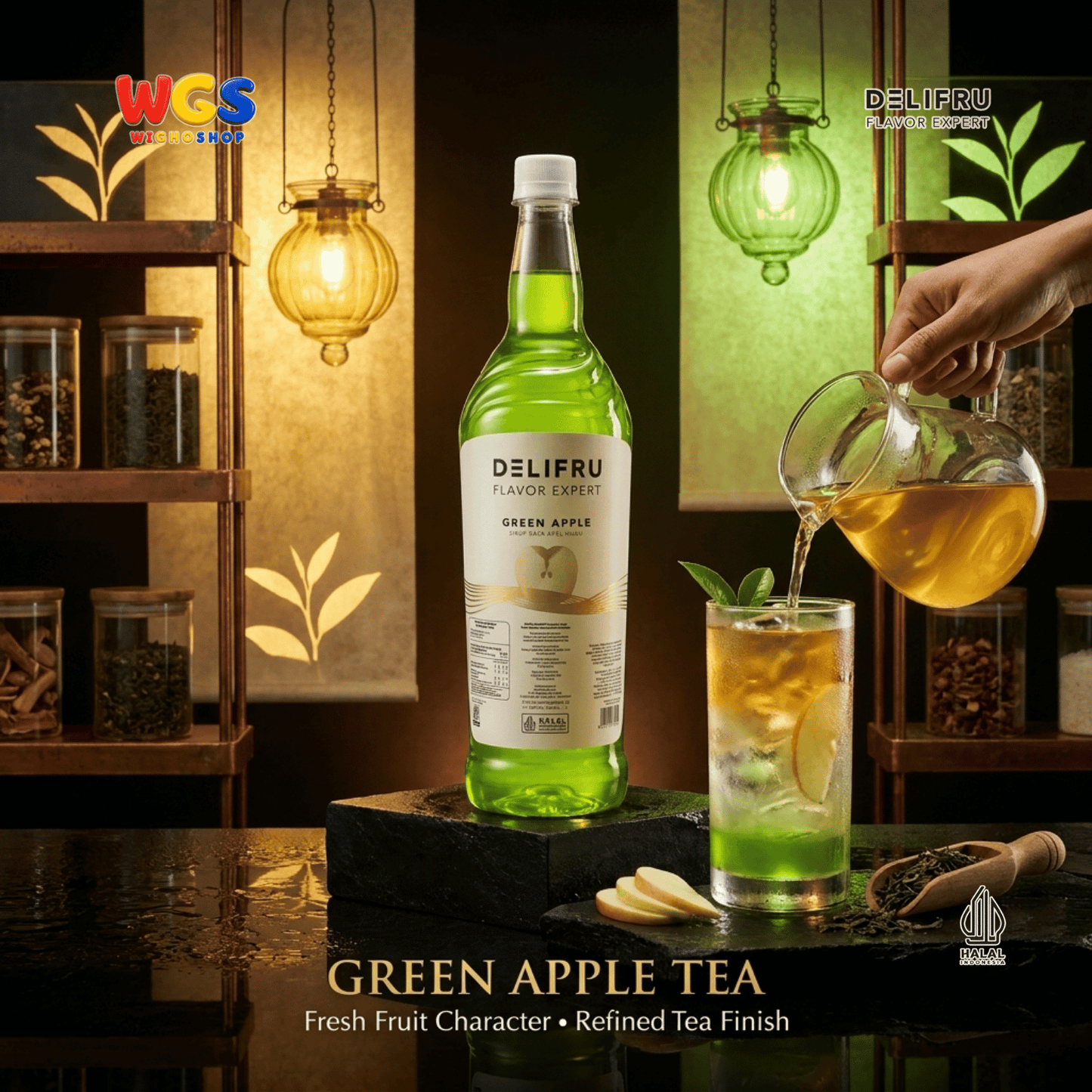 DELIFRU Green Apple Syrup 1 Liter - Sirup Apel Hijau untuk Mocktail Soda Fruit Tea Lemonade Dessert Minuman Cafe