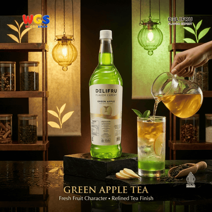 DELIFRU Green Apple Syrup 1 Liter - Sirup Apel Hijau untuk Mocktail Soda Fruit Tea Lemonade Dessert Minuman Cafe
