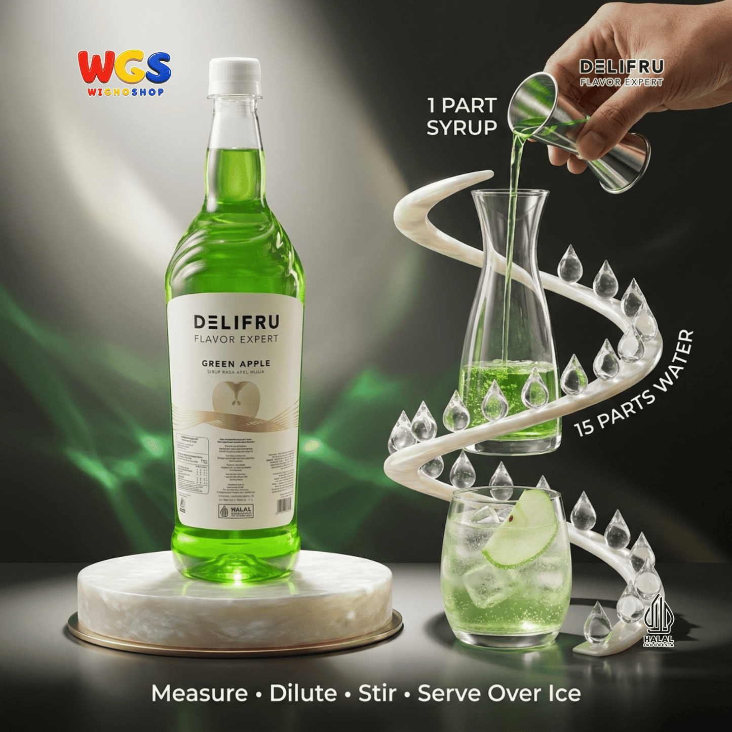 DELIFRU Green Apple Syrup 1 Liter - Sirup Apel Hijau untuk Mocktail Soda Fruit Tea Lemonade Dessert Minuman Cafe