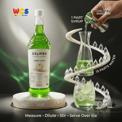 DELIFRU Green Apple Syrup 1 Liter - Sirup Apel Hijau untuk Mocktail Soda Fruit Tea Lemonade Dessert Minuman Cafe