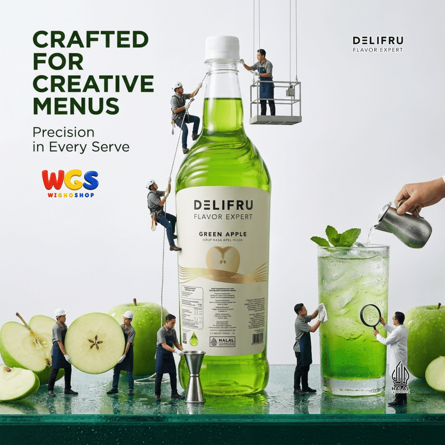 DELIFRU Green Apple Syrup 1 Liter - Sirup Apel Hijau untuk Mocktail Soda Fruit Tea Lemonade Dessert Minuman Cafe