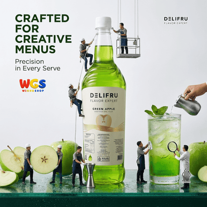 DELIFRU Green Apple Syrup 1 Liter - Sirup Apel Hijau untuk Mocktail Soda Fruit Tea Lemonade Dessert Minuman Cafe